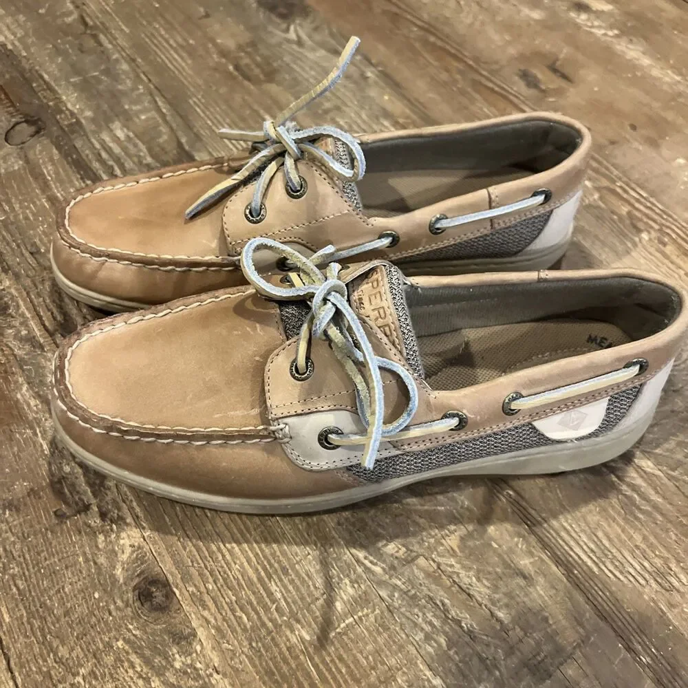 New Sperry Top Sider Bluefish 2 Eye Boat Shoes Linen Oat Womens Sz 8.5 W 9276619
